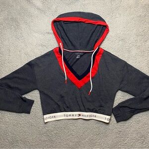 Women’s Tommy Hilfiger Sweater Size S Blue Cropped Pullover Hoodie